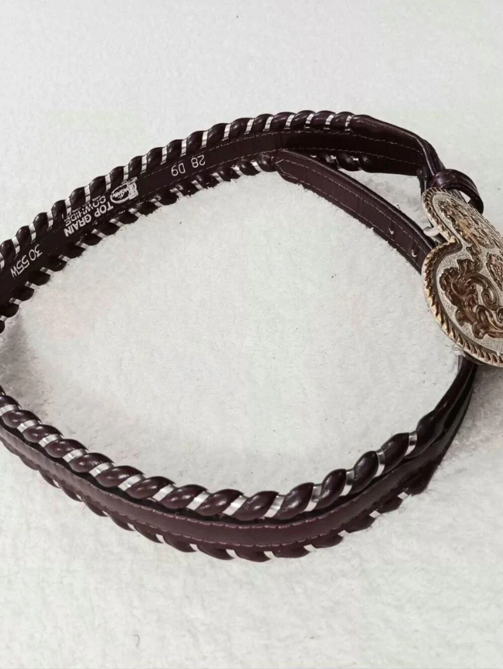 VTG Justin Leather Belt Crumrine El Arturo Heart Buckle Size 28